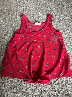 Women’s Floral Tie-Front Tank Top - Red